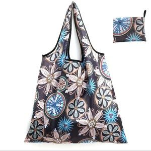 White and Blue Flower Reusable Shopping Bag / Tote